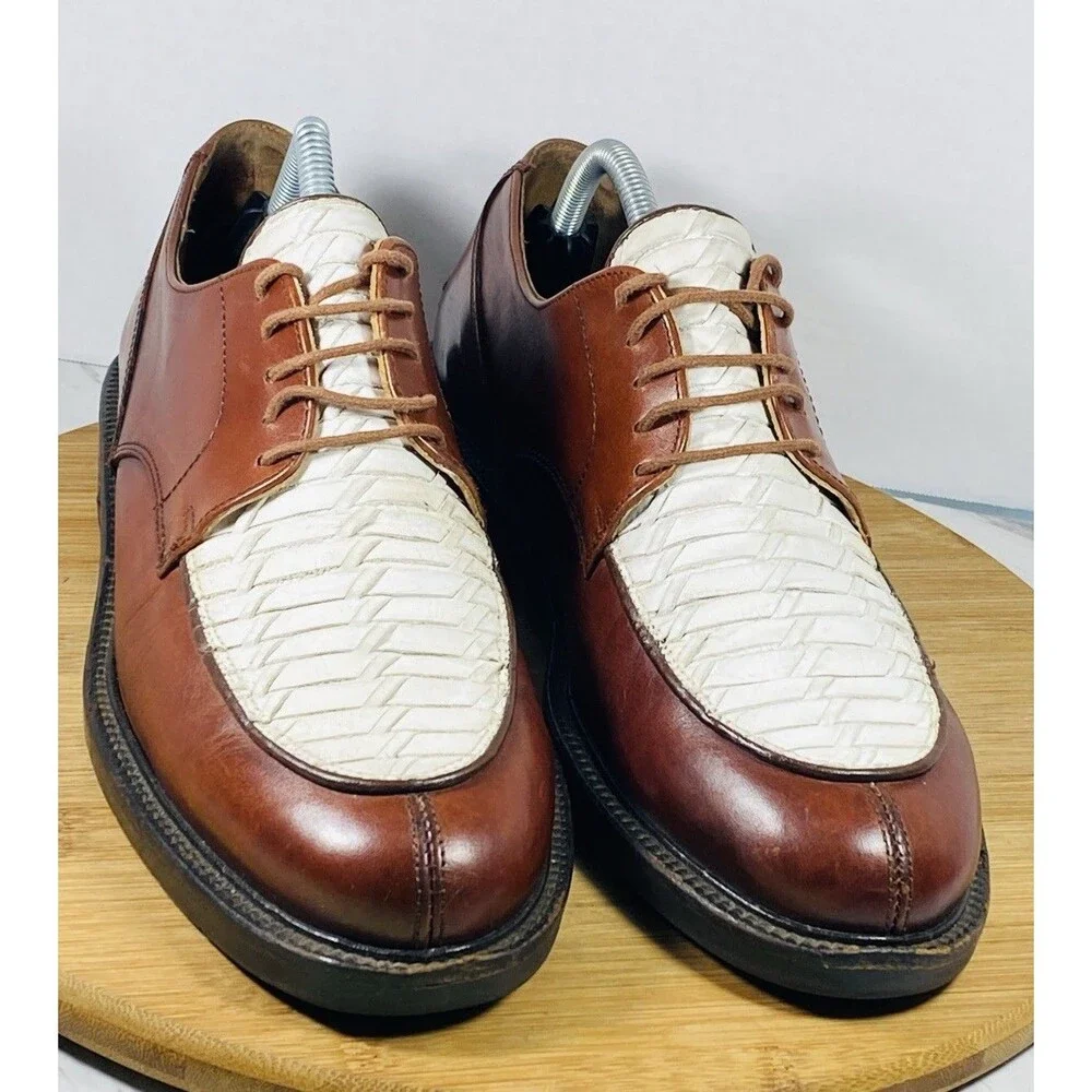 Johnston & Murphy Vintage Brown & White Ivory Lace up Dress Shoes 9.5M